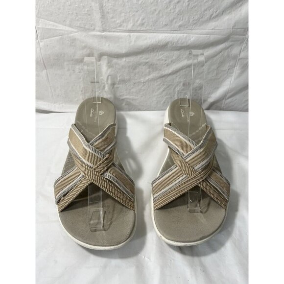 Clarks Sandals Womens 9M Beige Sand Cloudstepper Mira Isle Slip On Comfort - Picture 1 of 15